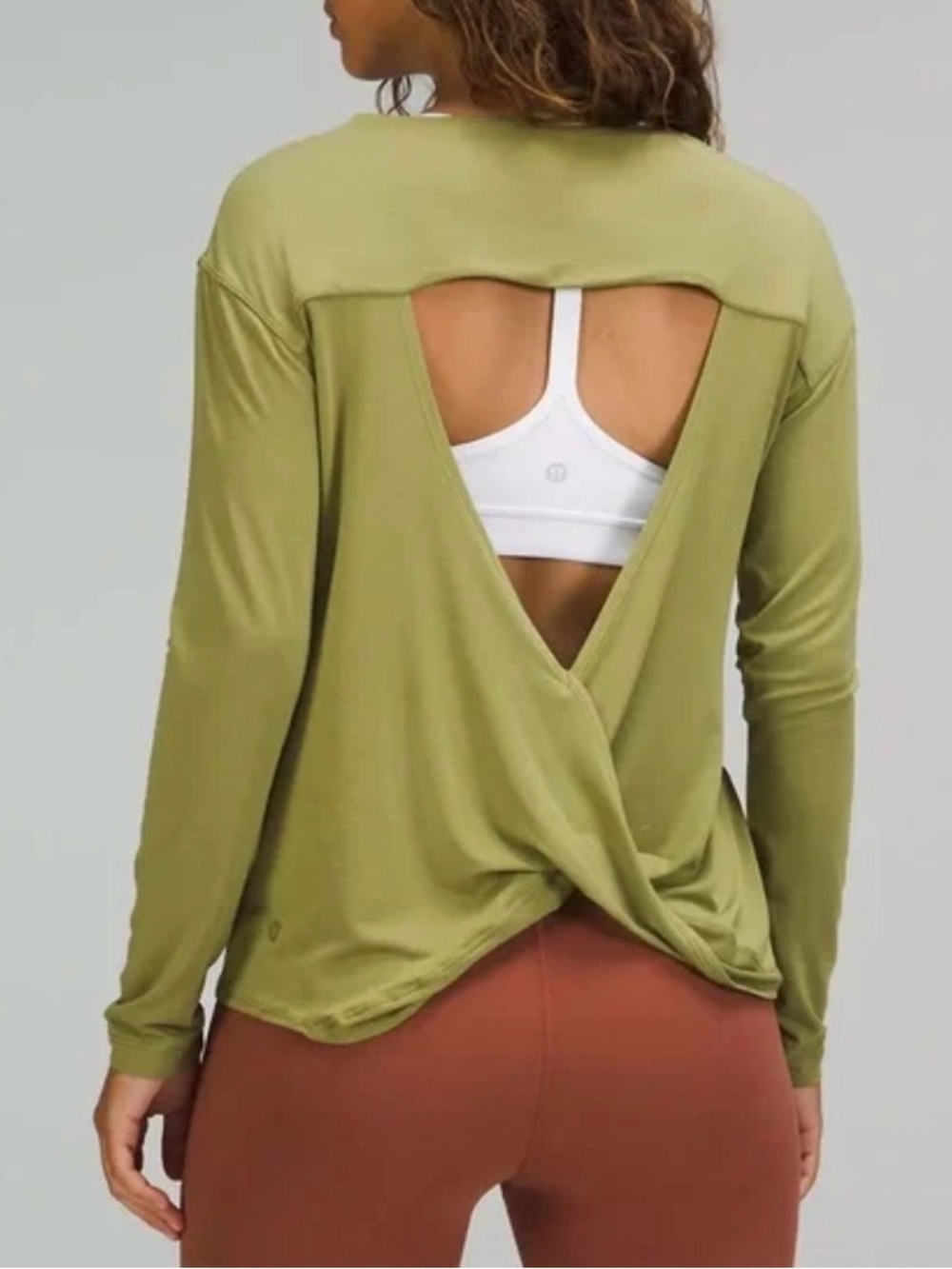 Lululemon Modal-Blend Open-Back Long Sleeve Shirt Size 6 Bronze Green